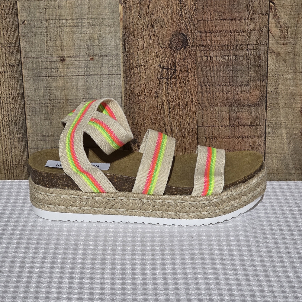 Steve Madden Kimmie Bright Neon Striped Platform Sandals - Picture 3 of 14